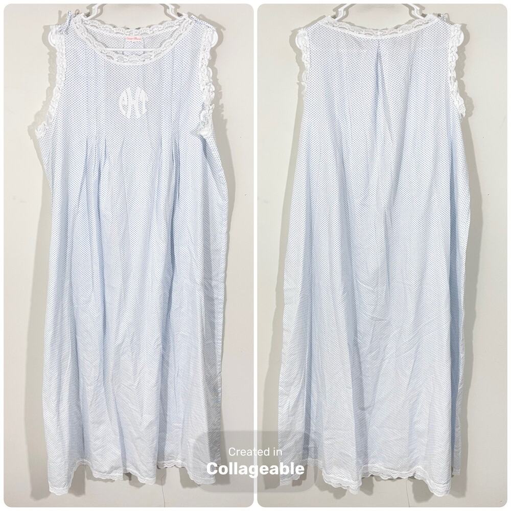 Vintage RARE Eleanor Beard Woven Cotton Lawn Maxi Nightgown Size Large Lace Trim